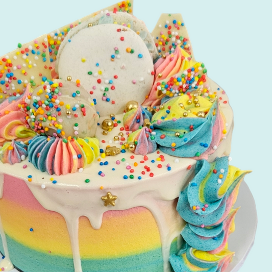 Rainbow Rosette Drip Loaded Cake - Teeze Cakes