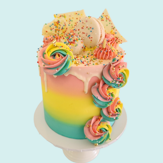 Rainbow Rosette Drip Loaded Cake* - Teeze Cakes