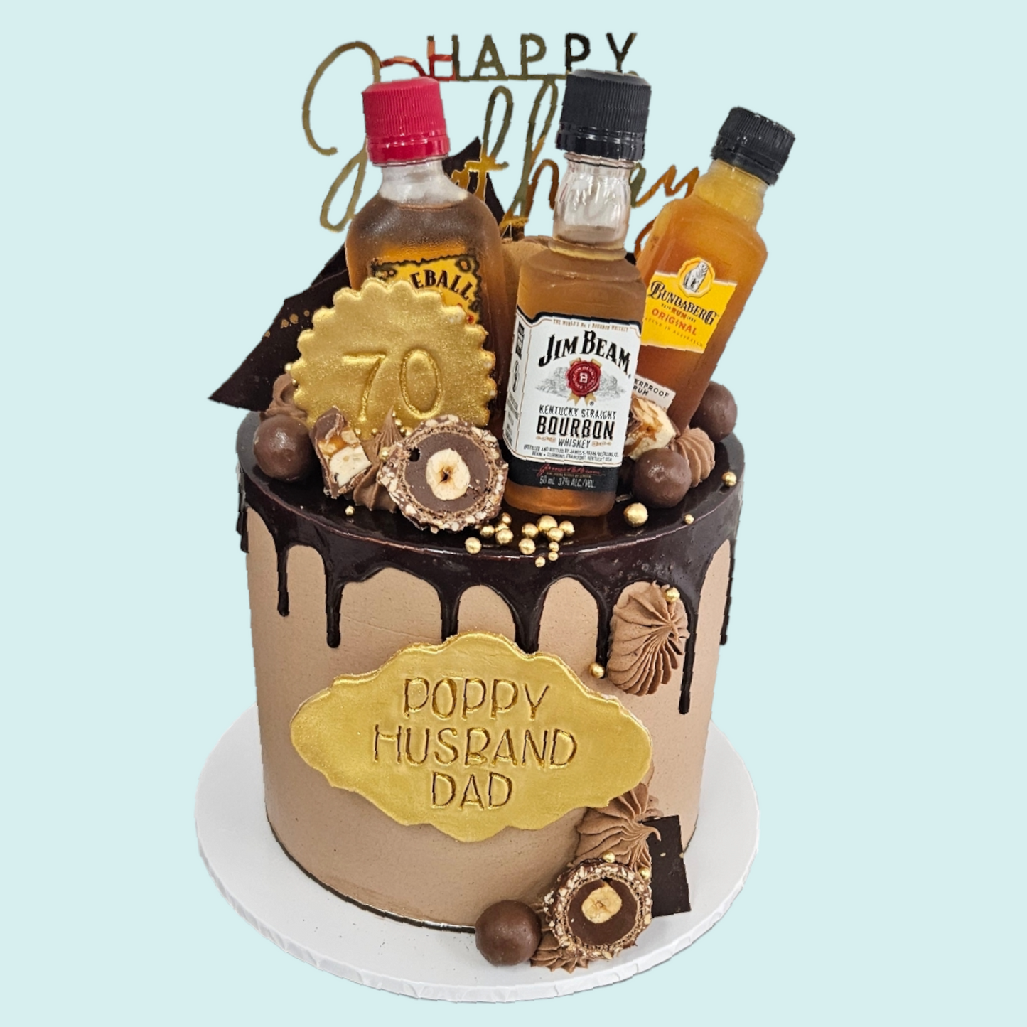 Chocolate Loaded Cake with 3 mini bottles of spirits (must be 18+ to order and spirits must be provided) - Teeze Cakes