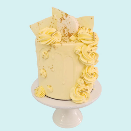 White Rosette Drip Vanilla - Teeze Cakes